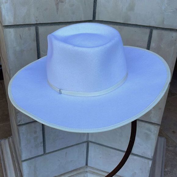 Free People Lucia Wide Brim Felt Hat White NWT - Picture 1 of 10